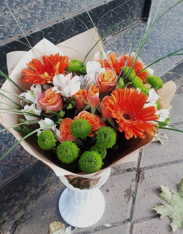 Букет цветов из: Герберы, Хризантемы, Альстромерии и Розы в Воровсколесской