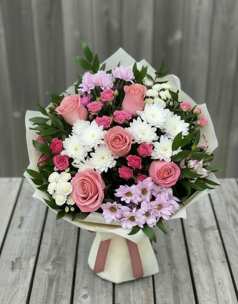 Букет цветов из: Альстромерии, Гвоздики, Розы и Хризантемы в Воровсколесской