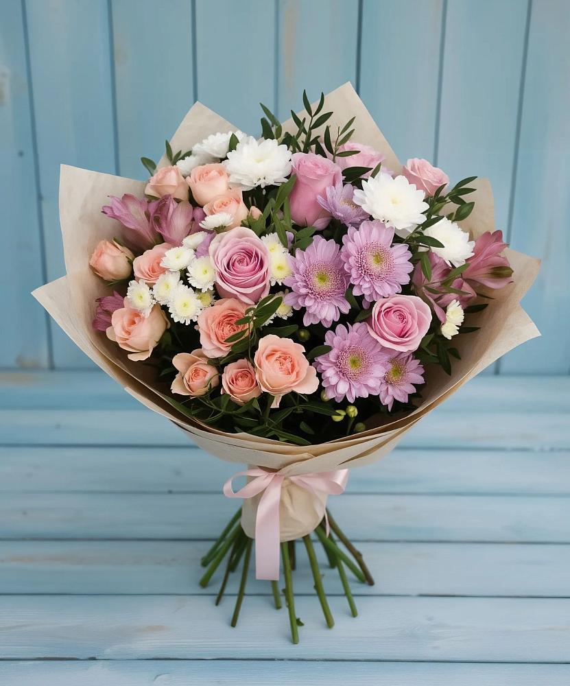 Букет цветов из: Хризантемы, Розы и Альстромерии в Воровсколесской