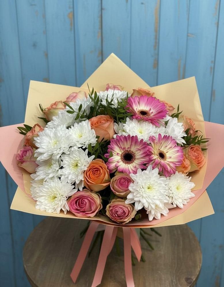 Букет цветов из: Розы, Герберы и Хризантемы в Воровсколесской