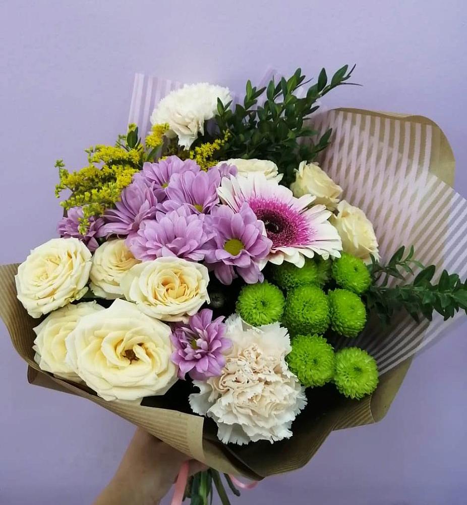 Букет цветов из: Хризантемы, Розы, Гвоздики и Герберы в Воровсколесской