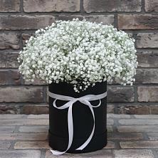 Цветочная композиция из Гипсофила в шляпной коробке в Воровсколесской