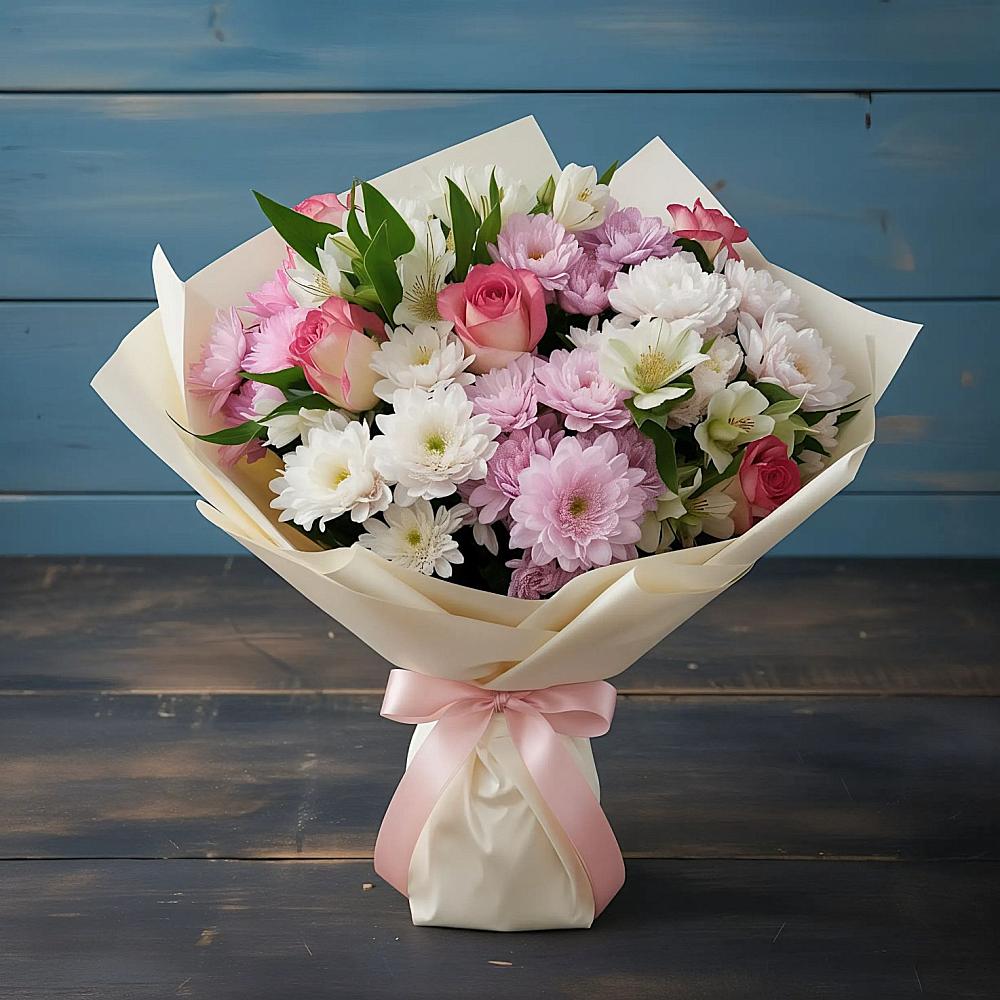 Букет цветов из: Хризантемы, Альстромерии и Розы в Воровсколесской